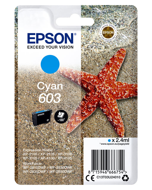 Cartouche d'encre epson 603 t03u2 bleu | 10 morceaux