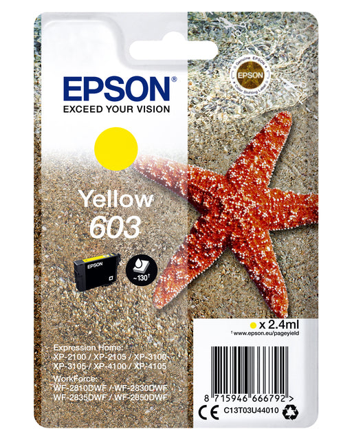 Cartouche d'encre epson 603 t03u4 jaune | 10 morceaux