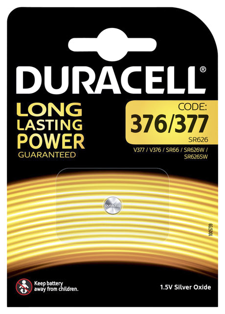 Pile bouton Duracell 1x377 oxyde d'argent Ø6.8mm 1.5V-18mA | 10 morceaux