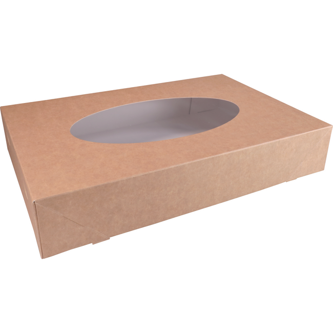 Depa - Cateringdoos | karton + PET | 450x300x80mm | met venster | bruin | 10 stuks