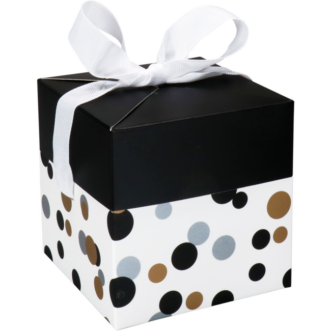 Klika - Pop-updoos | Confetti | karton | 10x10x10cm | zilver/goud/zwart | 25 stuks