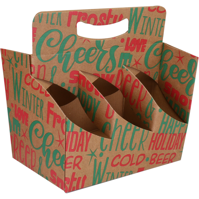 Klika - Draagtray | Winter words | 6-vaks | bier | 210x140x166mm | golfkarton | groen/rood | 25 stuks