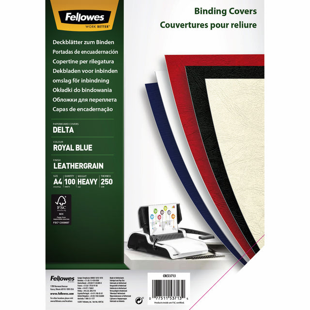 Fellowes - Voorblad fellowes a4 lederlook royal blauw