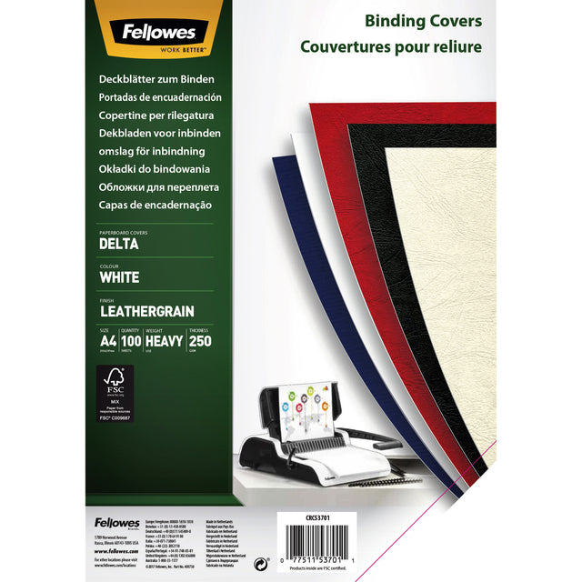 Fellowes - Voorblad fellowes a4 lederlook wit