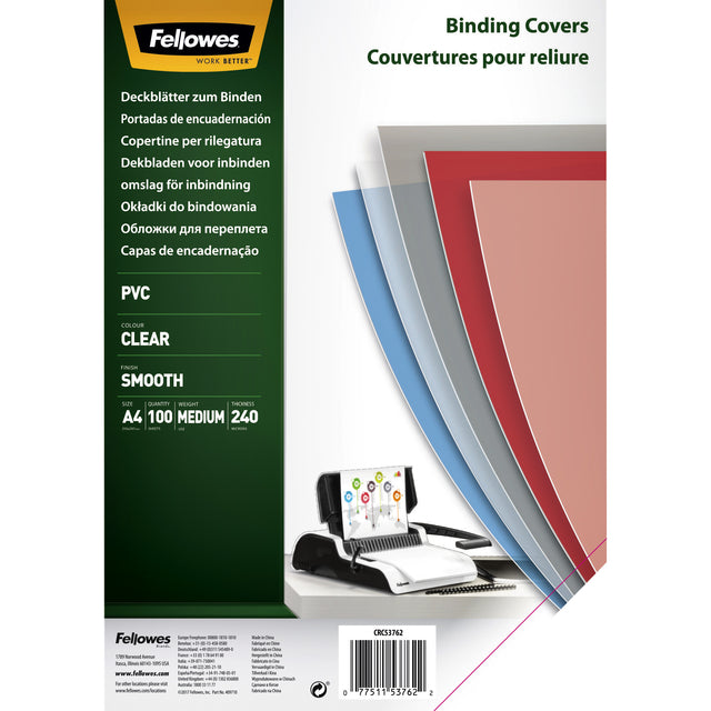 Fellowes - Voorblad fellowes a4 pvc 240micron transparant