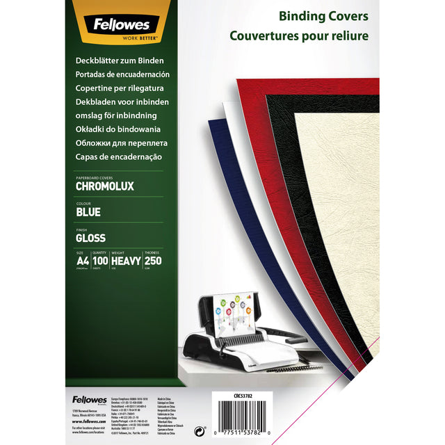 Fellowes - Voorblad fellowes a4 chromolux 250gr blauw