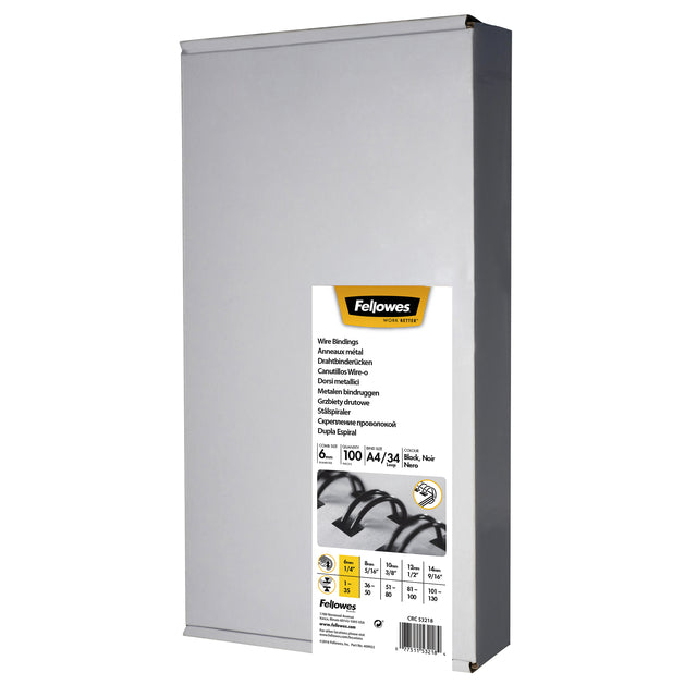 Fellowes - Draadrug fellowes 34 rings 6mm a4 zwart