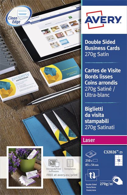 Carte de visite Avery C32026-25 recto-verso 270gr 250 pièces