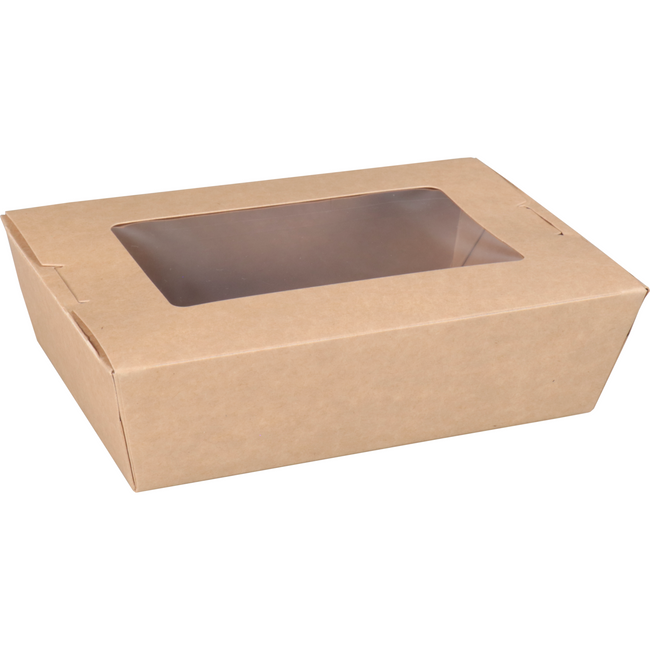 Depa - Bak | Karton + PE + PET-coating | met venster | maaltijdbox | 150x100x45mm | bruin | 50 stuks