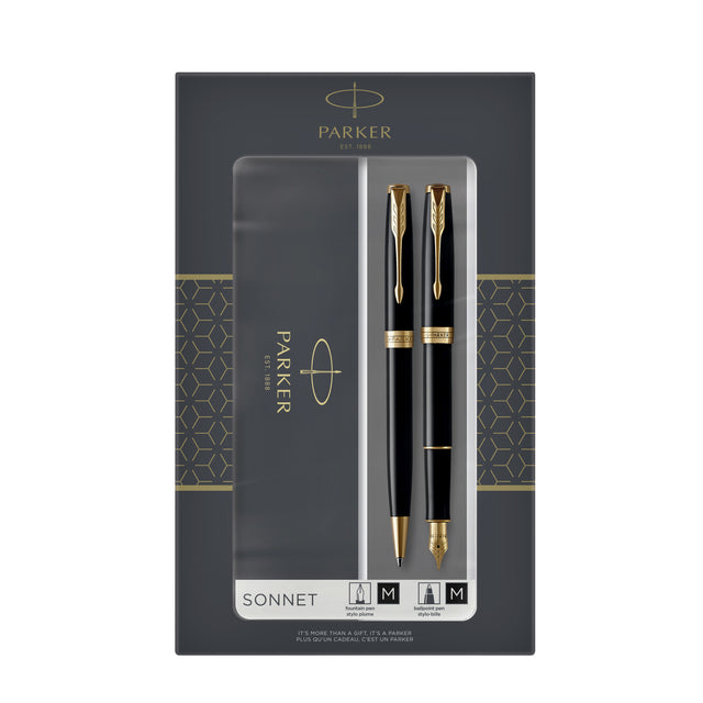 Stylo bille et stylo plume Parker Sonnet laque noire GT medium