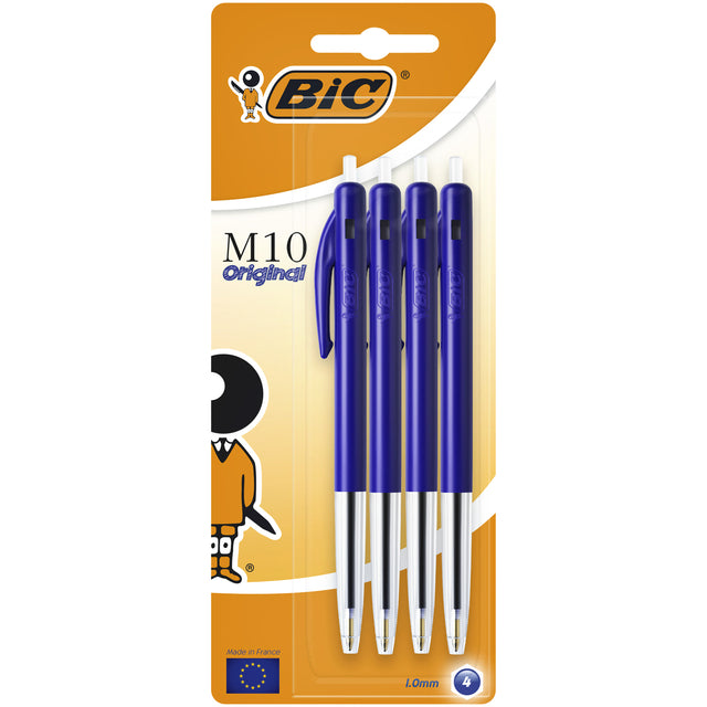 Stylo bille Bic M10 bleu moyen blister de 4 pcs