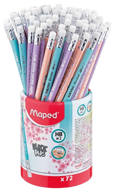 Pencil Maped Black'peps pastel HB avec gomme présentoir tube de 72 pièces assorties | 72 pièces