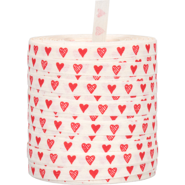Goldina - Goldina Lint | 10mm | 100m | Hearts | Katoen | wit/rood | 1 stuks