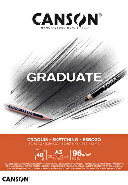 Canson - Schetsboek canson graduate croquis a3 96gr 40 vel | 5 stuks