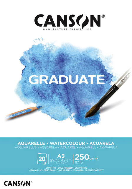 Canson - Aquarelblok canson graduate a3 250gr 20 vel