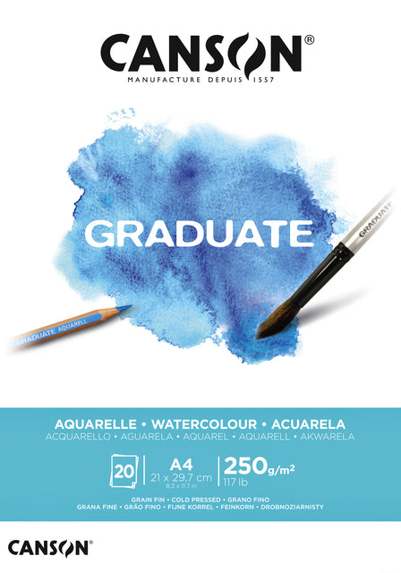 Canson - Aquarelblok canson graduate a4 250gr 20 vel