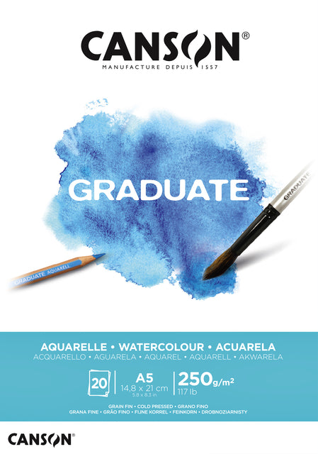 Canson - Aquarelblok canson graduate a5 250gr 20 vel