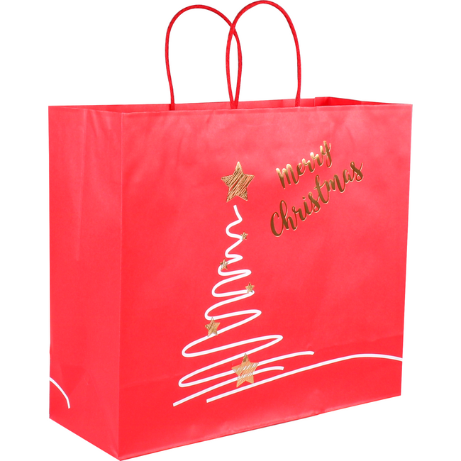 Klika - Tas | Xmas tree | Kraftpapier | gedraaid katoenen koord | 35x 13x31cm | draagtas | rood | 50 stuks
