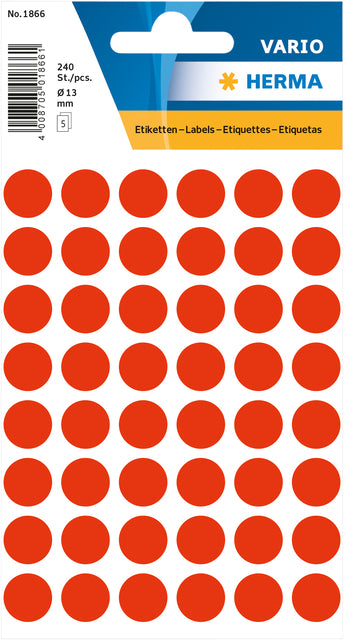 HERMA - Etiket herma 1866 rond 12mm fluor rood 240 stuks