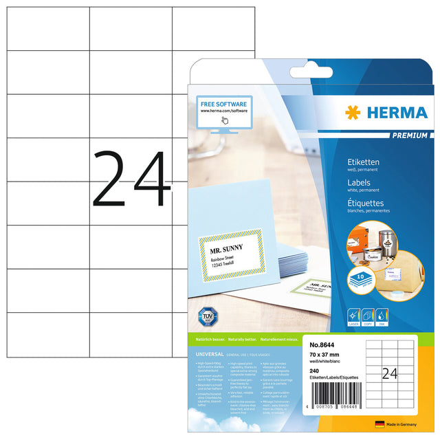 HERMA - Etiket herma 8644 70x37mm premium wit 240 stuks
