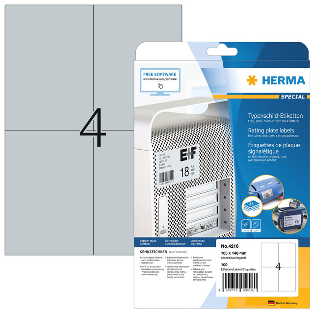 HERMA - Etiket herma 4216 105x148mm folie 100 stuks zilver | 32 stuks