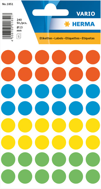 HERMA - Etiket 1851 rond 12mm assorti 240 stuks