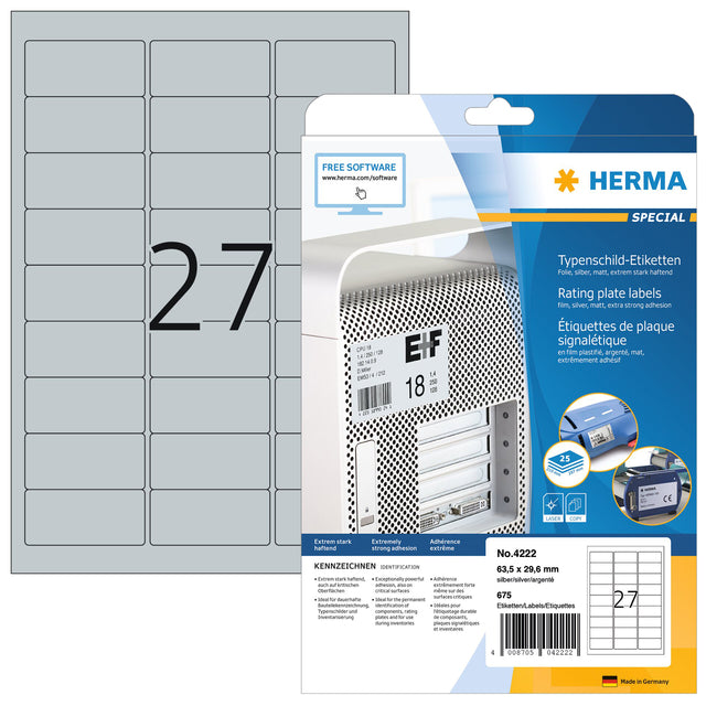 HERMA - Etiket herma 4222 63.5x29.6mm folie zi 675 stuks