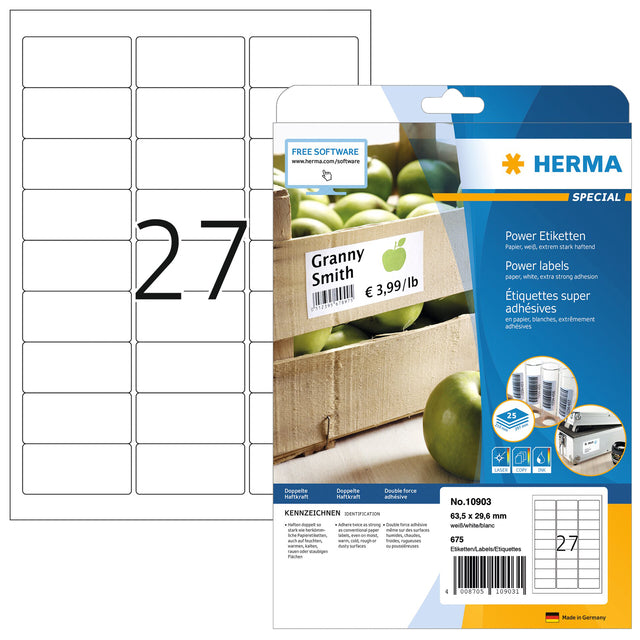 HERMA - Etiket herma power 10903 63.5x29.6mm wit 675 stuks