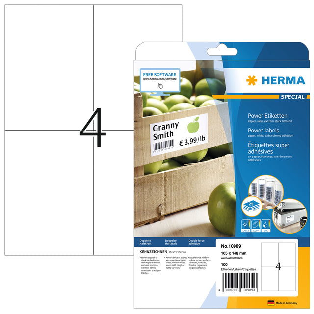 HERMA - Etiket herma power 10909 105x148mm wit 100 stuks