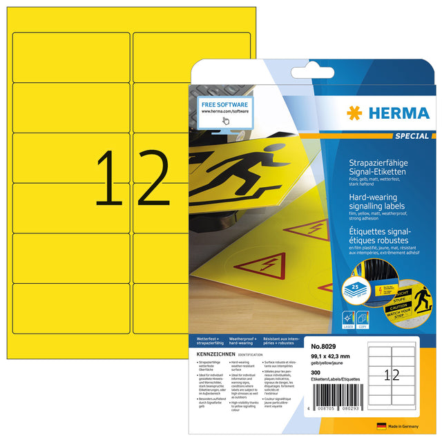 HERMA - Etiket herma 8029 99.1x42.3mm folie 300 stuks geel