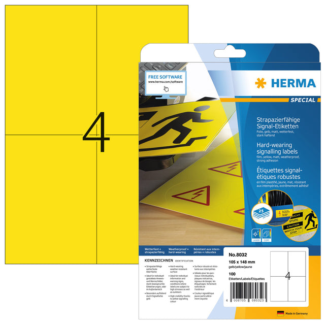HERMA - Etiket herma 8032 105x148mm 100st folie geel