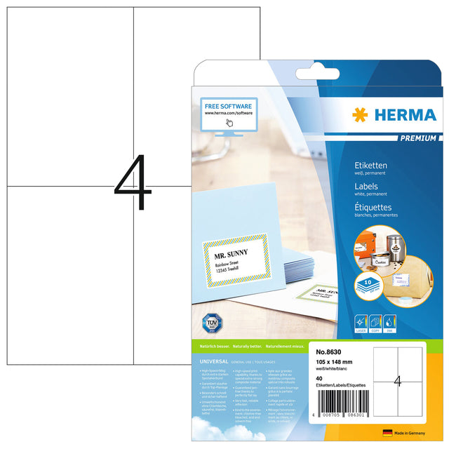 HERMA - Etiket herma 8630 105x148mm premium wit 40 stuks