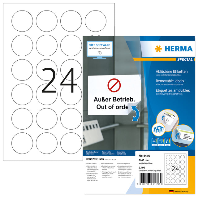 HERMA - Etiket herma 4476 40mm wit 2400st