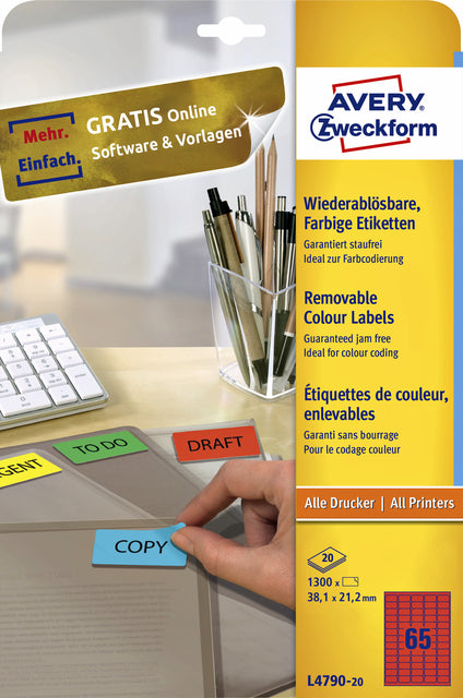 Étiquette Avery Zweckform L4790-20 38,1x21,2mm rouge 1300 pièces