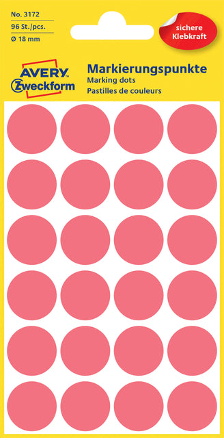 Étiquette Avery Zweckform 3172 rond 18mm rouge clair 96 pièces