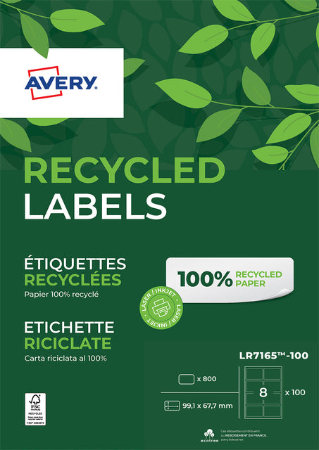 Étiquette Avery LR7165-100 99,1x67,7mm recyclé blanc 800 pièces