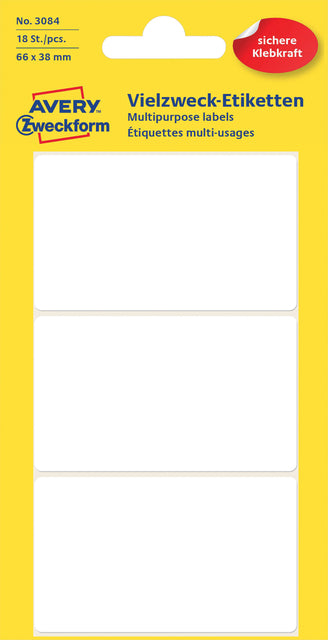 Étiquette Avery Zweckform 3084 66x38mm blanc 18 pièces