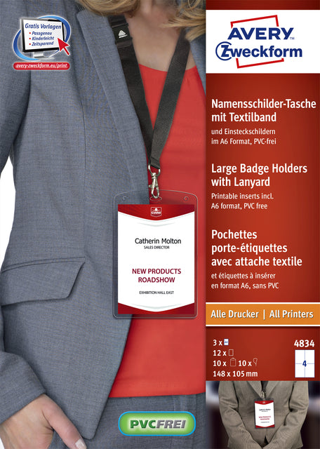 Badge Avery 4834 A6 couverture + cartes à insérer 10 pièces