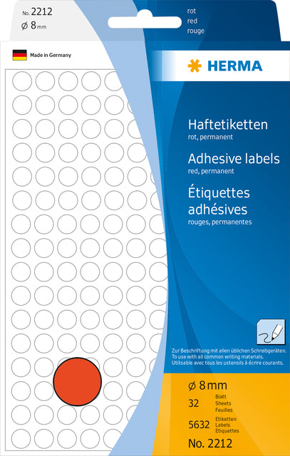 HERMA - Etiket herma 2212 rond 8mm rood 5632 stuks