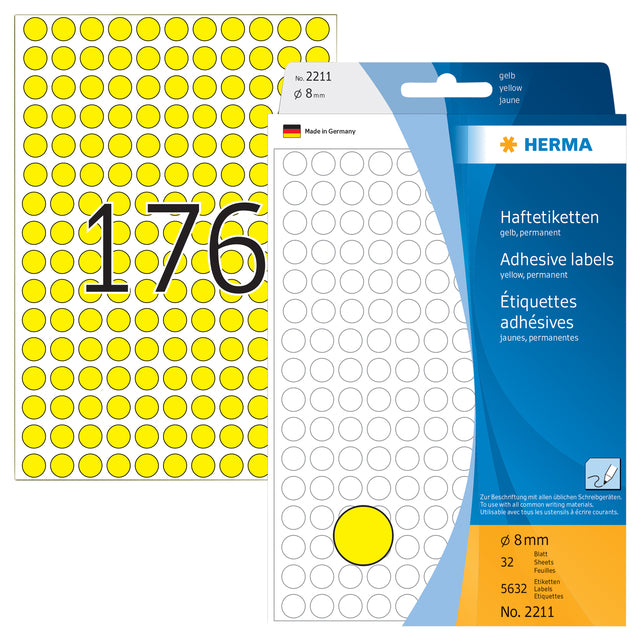 HERMA - Etiket 2211 rond 8mm geel 5632 stuks