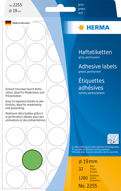 HERMA - Etiket herma 2255 rond 19mm groen 1280 stuks