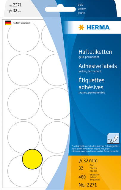 HERMA - Etiket herma 2271 rond 32mm geel 480 stuks
