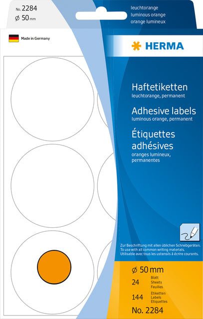 HERMA - Etiket herma 2284 rond 50mm fluor oranje 144st | 10 stuks