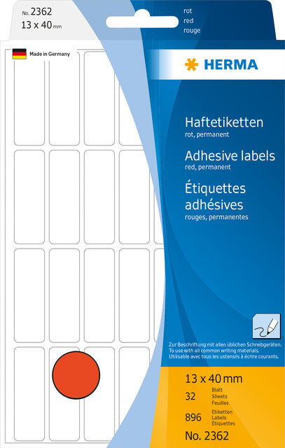 HERMA - Etiket herma 2362 13x40mm rood 896 stuks