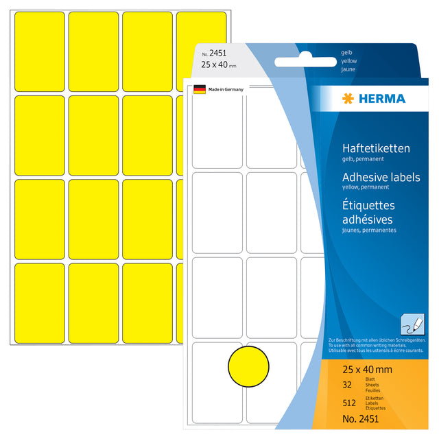 HERMA - Etiket herma 2451 25x40mm geel 512 stuks
