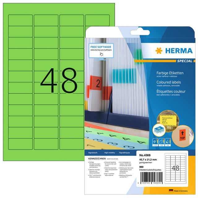 HERMA - Etiket herma 4369 45.7x21.2mm verwijderb gn 960st | 32 stuks