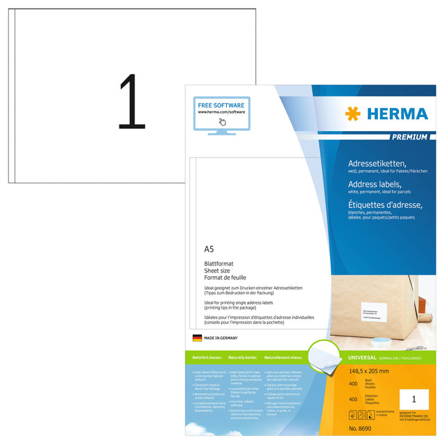 HERMA - Etiket herma 8690 148.5x205mm premium wit 400 stuks