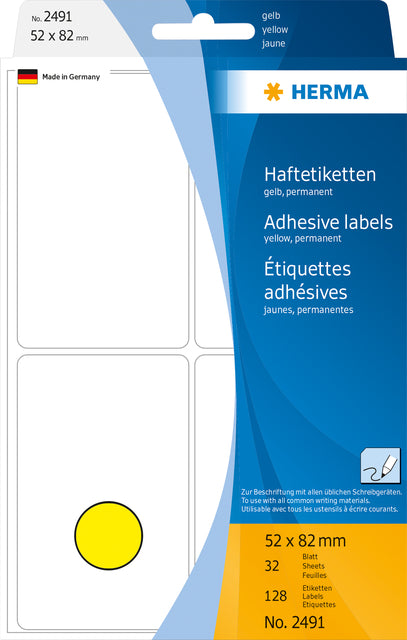 HERMA - Etiket herma 2491 52x82mm geel 128 stuks