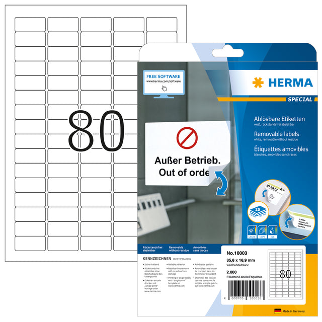 HERMA - Etiket herma 10003 35.6x16.9mm verwijderb wt