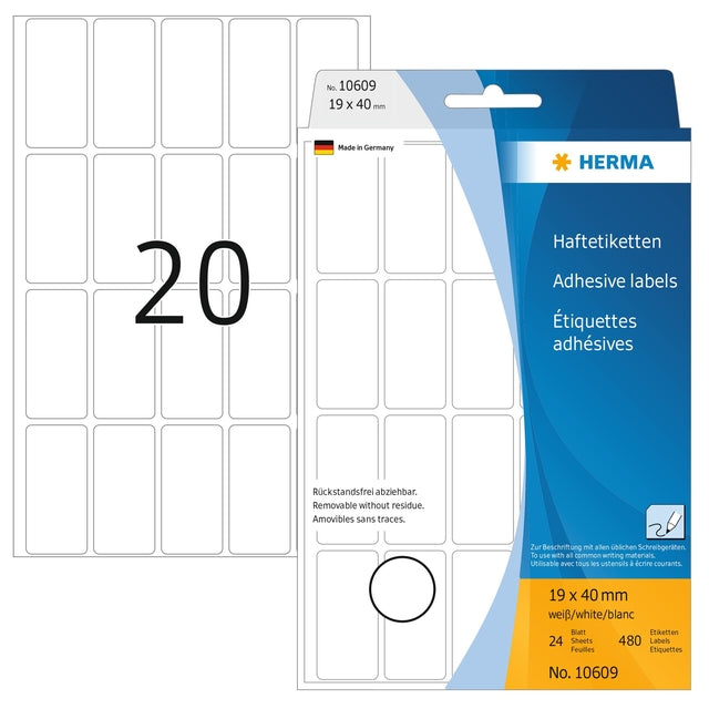 HERMA - Etiket herma 10609 19x40mm verwijderb 480etiketten